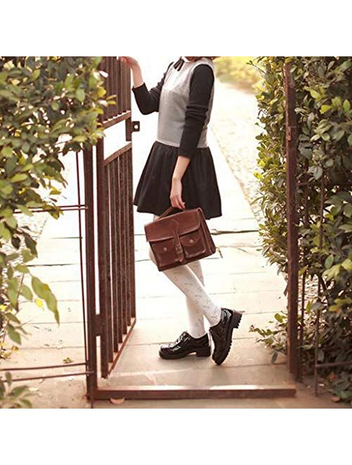 MIOKE Women's Two Tone Lace Up Oxfords Shoes Patent Leather Round Toe Comfy Low Heel Classic Oxford Brogues