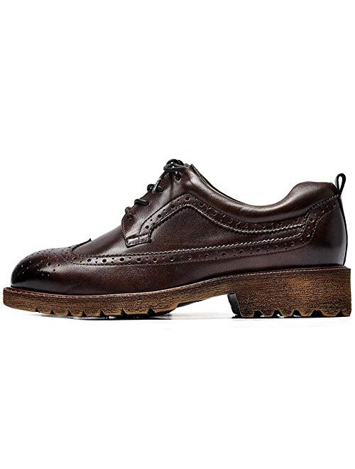 Beautoday Beau Today Women's Platform Brogue Leather Oxfords Shoes Lace Up Wingtip Shoes for Ladies