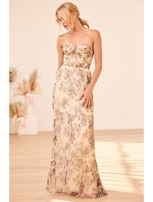 Lulus Most Beautiful Day Ivory Multi Floral Print Organza Maxi Dress