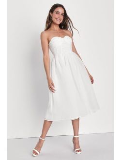 Stunning Sweetie White Strapless Bustier Midi Dress