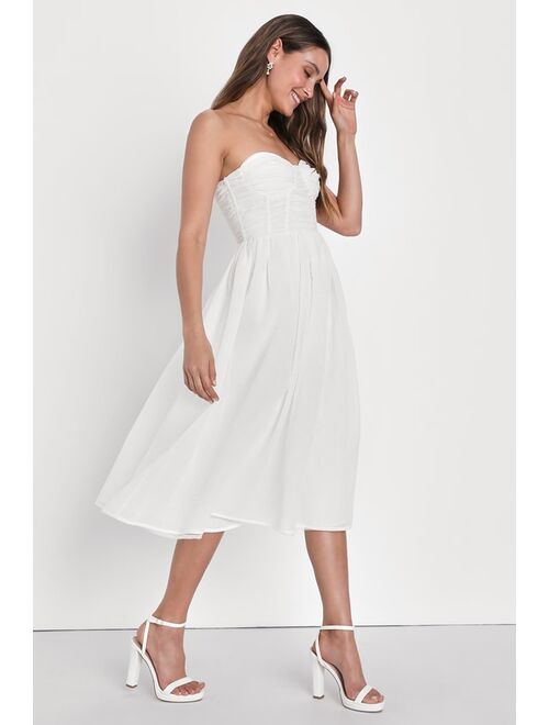 Lulus Stunning Sweetie White Strapless Bustier Midi Dress