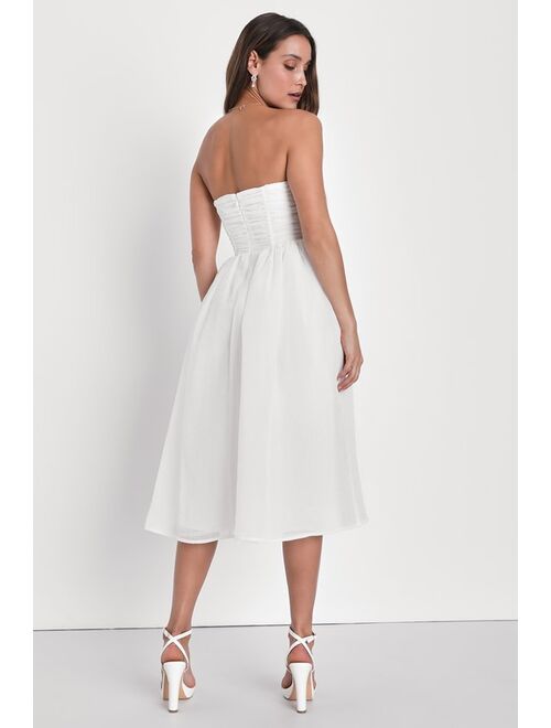 Lulus Stunning Sweetie White Strapless Bustier Midi Dress