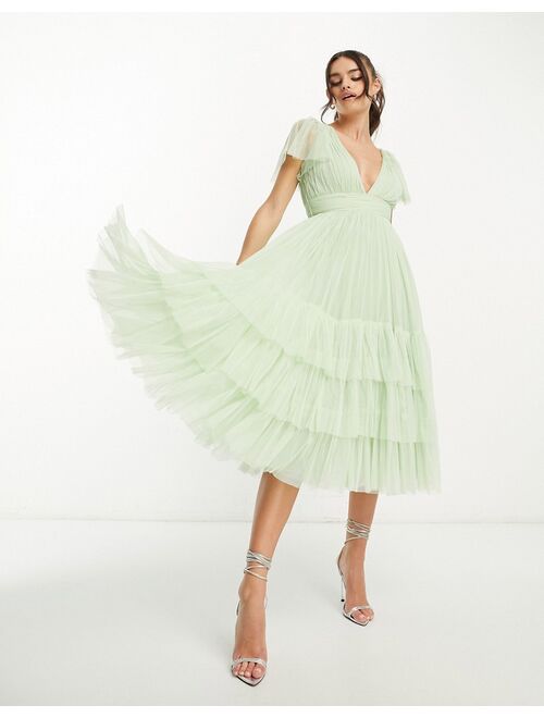 Lace & Beads Bridesmaid Madison v neck tulle dress in sage