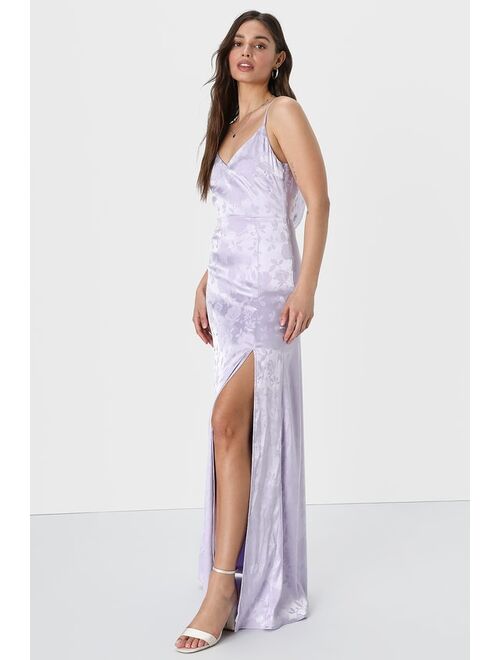 Lulus Divine Elegance Lavender Satin Floral Jacquard Cowl Maxi Dress