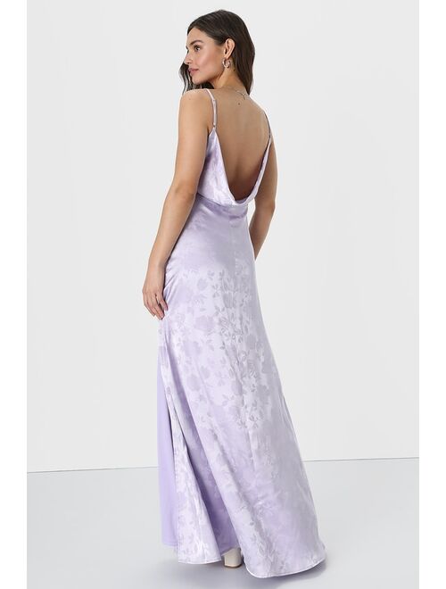 Lulus Divine Elegance Lavender Satin Floral Jacquard Cowl Maxi Dress