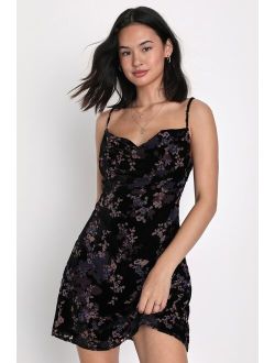 Instantly Poised Black Floral Burnout Velvet Mini Dress