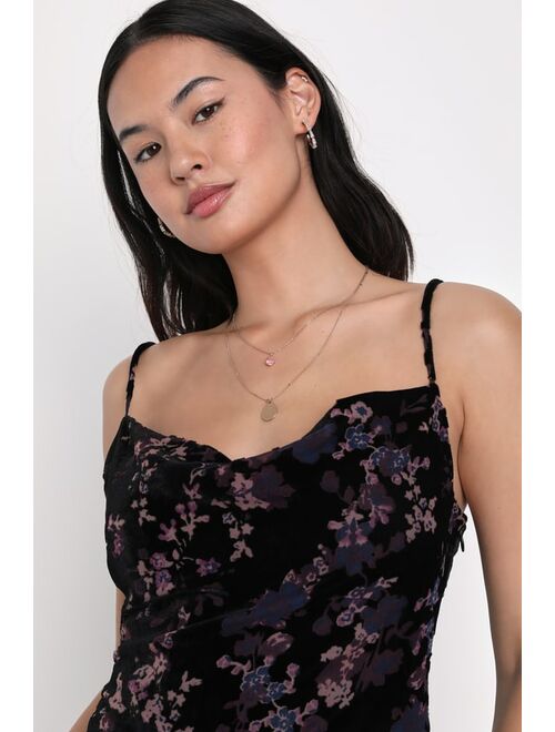 Lulus Instantly Poised Black Floral Burnout Velvet Mini Dress