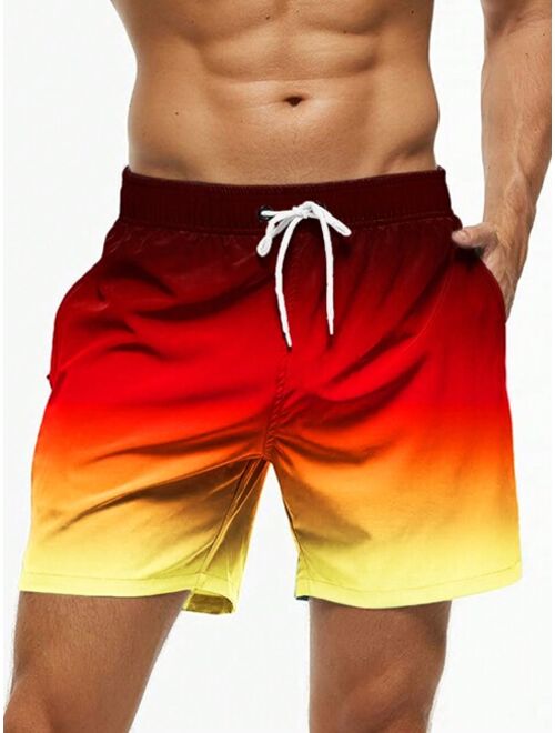 Shein Men Ombre Drawstring Waist Swim Trunks