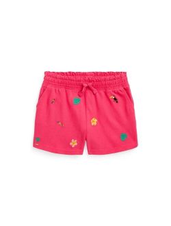 Toddler and Little Girls Tropical-Embroidery Cotton Mesh Shorts