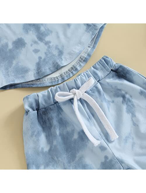 Aeemcem Toddler Baby Boys Summer Clothes Tie Dye Short Sleeve/Sleeveless T-Shirt Tank Top Elastic Waist Shorts Outfit Sets