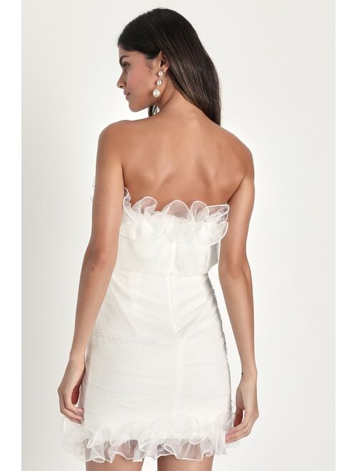 Lulus Flirtatious Occasion White Tulle Ruffled Strapless Mini Dress