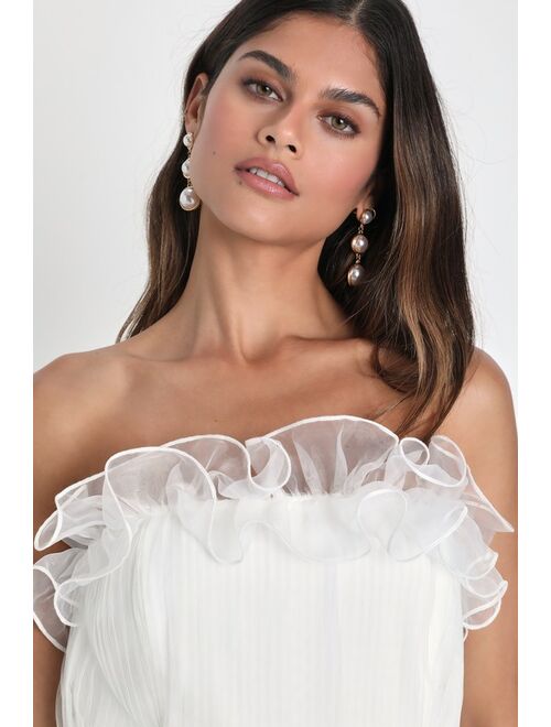 Lulus Flirtatious Occasion White Tulle Ruffled Strapless Mini Dress
