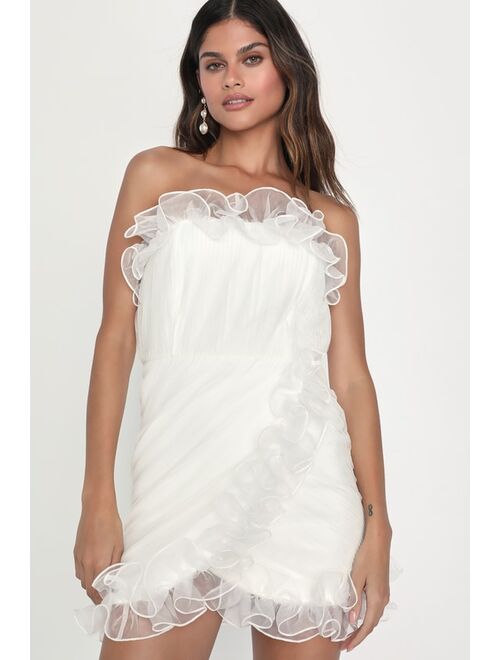 Lulus Flirtatious Occasion White Tulle Ruffled Strapless Mini Dress