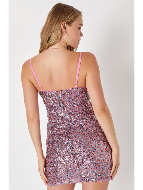 Lulus Spotlight Ready Iridescent Pink Sequin Bodycon Mini Dress