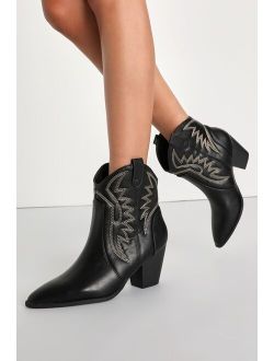 Kadee Black Pointed-Toe Western Ankle Boots