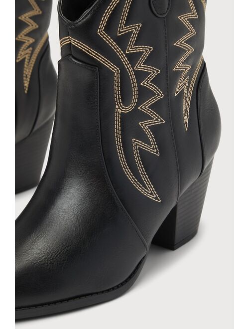 Lulus Kadee Black Pointed-Toe Western Ankle Boots