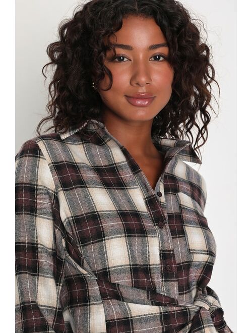 Lulus Pick Of The Patch Brown Plaid Tie-Front Mini Dress