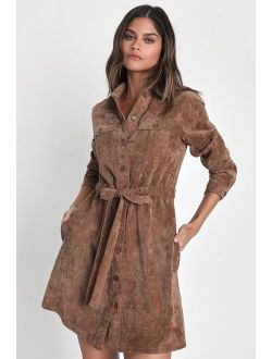Simple Affection Brown Corduroy Mini Dress With Pockets