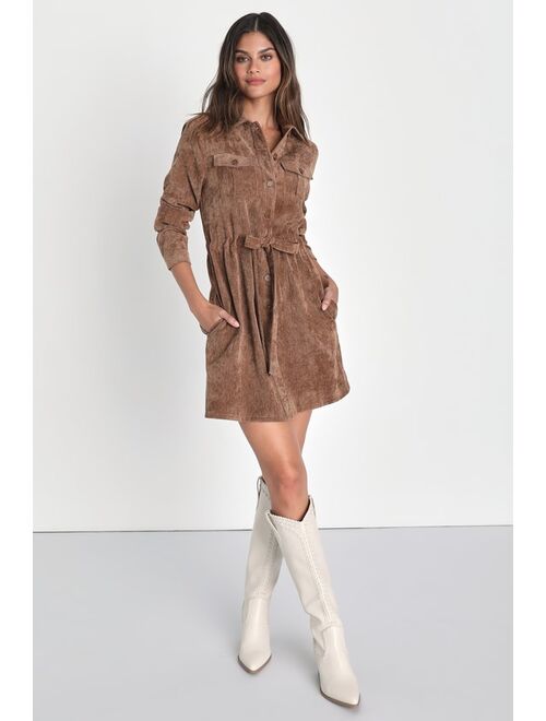 Lulus Simple Affection Brown Corduroy Mini Dress With Pockets