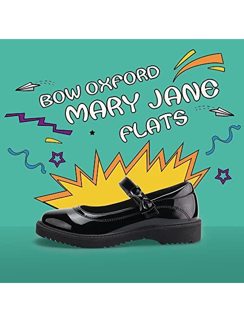 JABASIC Girls Black School Shoes Bow Oxford Mary Jane Flats
