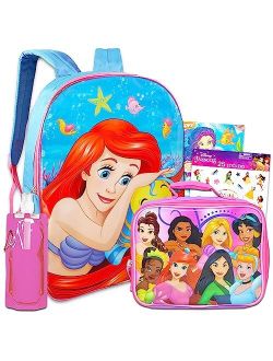 The Little Mermaid Backpack and Lunch Bag - Bundle with 15 Ariel Backpack, Lunch Box, Water Bottle, Stickers, Tattoos | Little Mermaid Backpack for Kids