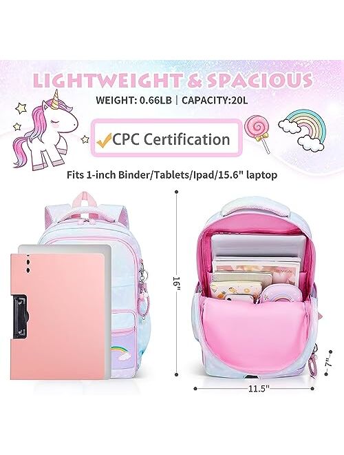 Byxepa Backpacks for Girls School Cute Kids Backpack Bookbags with Insulated Lunch Box Set for School Elementary girl, Tie Dye School Bag with Laptop Compartments 16 * 11