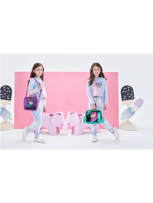 Meetbelify Girls Unicorn Reversible Sequin Backpack Set Magic Glitter Lightweight School Bookbag for Girls Kids Bling Backpack