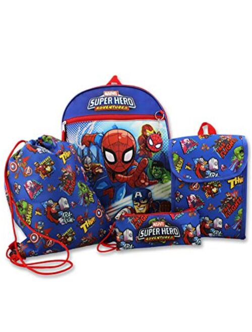 Marvel Super Hero Adventures Boys 5 piece Backpack and Snack Bag School Set (One Size, Blue/Red)