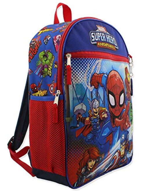 Marvel Super Hero Adventures Boys 5 piece Backpack and Snack Bag School Set (One Size, Blue/Red)