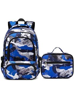 BLUEFAIRY Kids Backpack with Lunch Box for Boys Girls Elementary Middle School Backpack for Teens Child Youth Camo BookBags Sturdy Travel Gifts Mochila Para Ninos 17 Inch