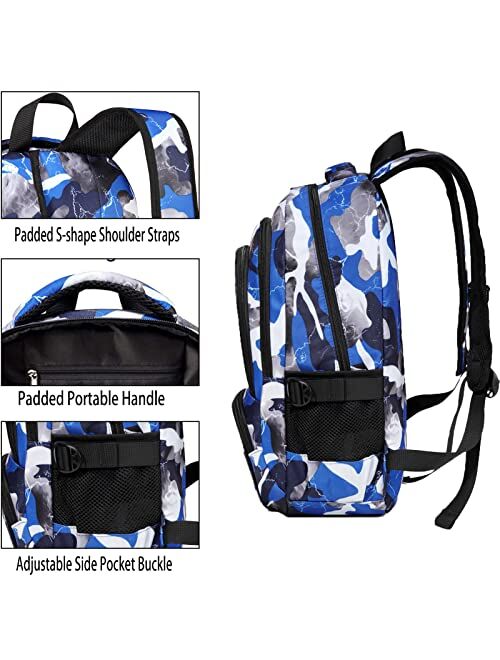 BLUEFAIRY Kids Backpack with Lunch Box for Boys Girls Elementary Middle School Backpack for Teens Child Youth Camo BookBags Sturdy Travel Gifts Mochila Para Ninos 17 Inch