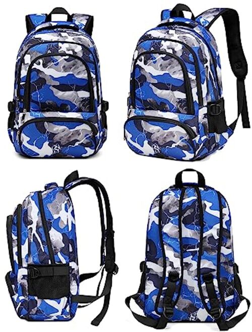 BLUEFAIRY Kids Backpack with Lunch Box for Boys Girls Elementary Middle School Backpack for Teens Child Youth Camo BookBags Sturdy Travel Gifts Mochila Para Ninos 17 Inch