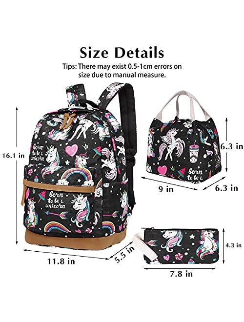 DUPHLAGT Girls Backpack for Kids Schoolbags - Lightweight Backpack for Teens Girls Bookbag Set with Lunch Box & Pencil Case