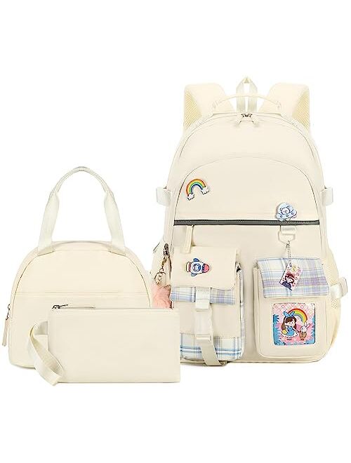 Hey Yoo Cute Backpack for School Backpack for Girls Backpack with Lunch Box Bookbag Set Kids Backpacks for Teen Girls (Pink)
