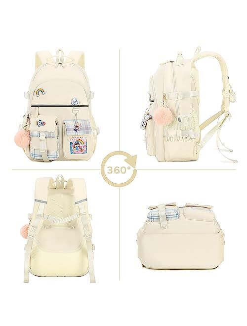 Hey Yoo Cute Backpack for School Backpack for Girls Backpack with Lunch Box Bookbag Set Kids Backpacks for Teen Girls (Pink)