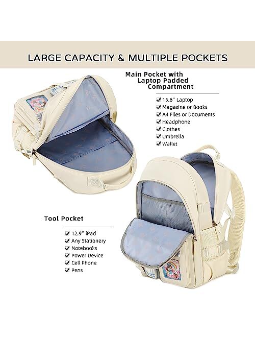 Hey Yoo Cute Backpack for School Backpack for Girls Backpack with Lunch Box Bookbag Set Kids Backpacks for Teen Girls (Pink)