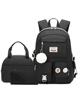 Hey Yoo School Backpack for Girls Backpack with Lunch Box Teen Girl Backpack Set Cute School Bag Bookbag for Teen Girls (Black)