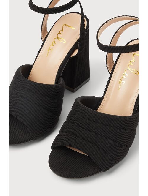 Lulus Rahele Black Corduroy Ankle Strap High Heel Sandals