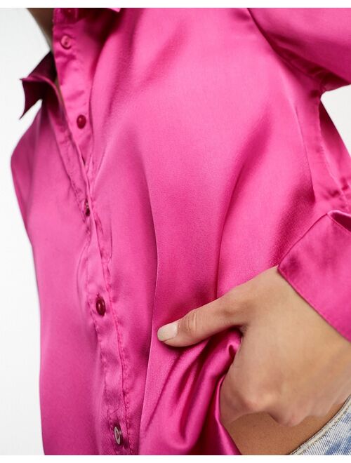 JDY satin shirt in bright pink