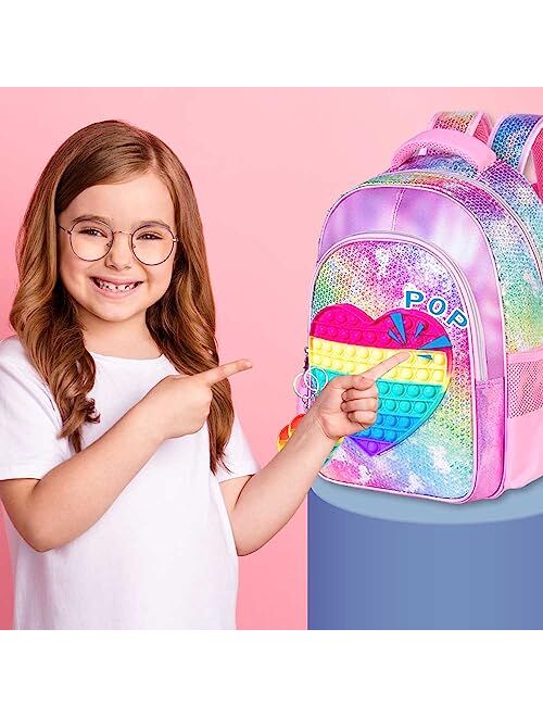 CCJPX 3PCS Girls Backpack, 16 Kids Unicorn Sequin Bookbag and Lunch Box for Kindergarten Elementary