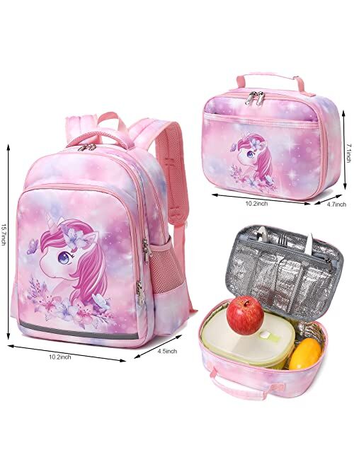 MELAO Fancbiya Backpack For Girls,Kids Unicorn Backpack Preschool Book Bag Kindergarten Bookbag With Lunchbox Cute School Bag