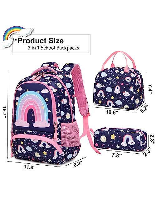 Dafelile Backpack Unicorn for Girls School Preschool Backpack for Girls 3 IN 1 School Bookpack Set with Lunch Bag Pencil Bag
