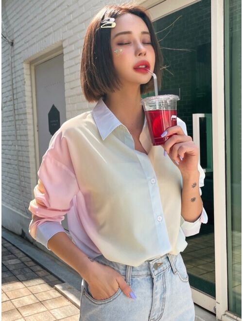 DAZY Ombre Button Through Drop Shoulder Shirt