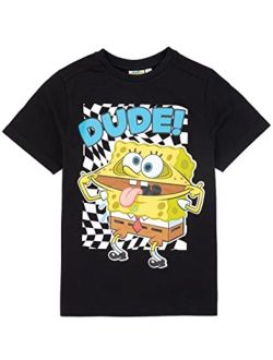 SpongeBob SquarePants Kids T-Shirt | Boys Girls Dude Checker Character Short Sleeve Black Top