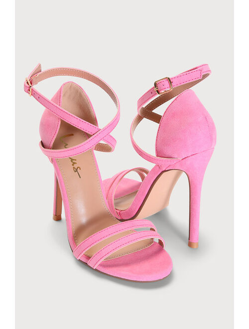 Lulus Serenityy Pink Suede Ankle Strap High Heel Sandals