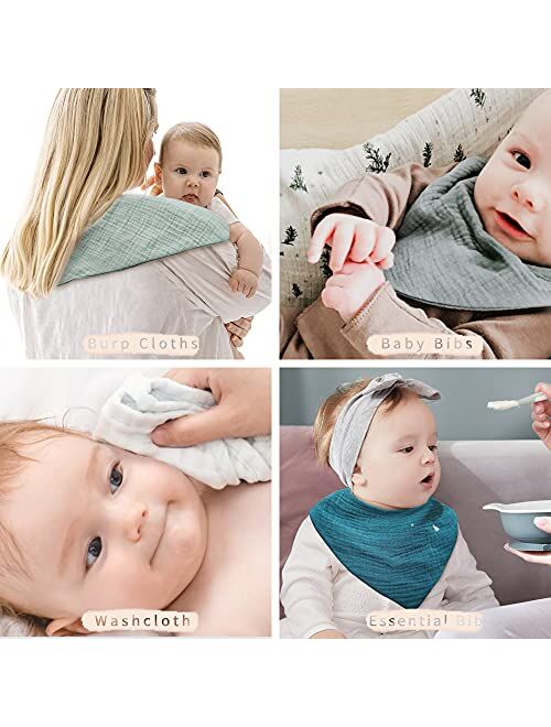 Konssy Muslin Baby Bibs 10 Pack Baby Bandana Drool Bibs 100% Cotton for Unisex Boys Girls, 10 Solid Colors Set for Teething and Drooling