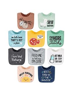 The Peanutshell Terry Baby Bib Set for Boys or Girls | Unisex 10 Pack for Feeding, Teething, or Drooling | Hello Sunshine