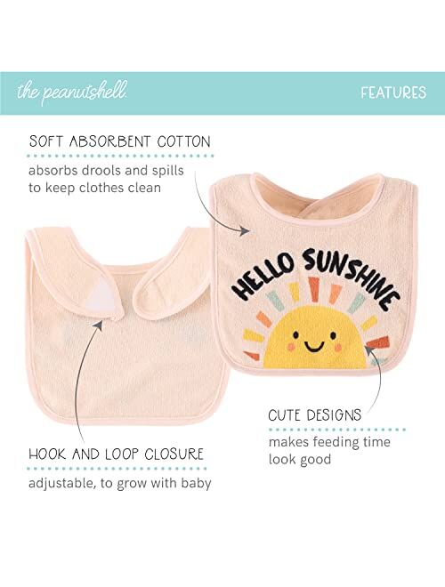 The Peanutshell Terry Baby Bib Set for Boys or Girls | Unisex 10 Pack for Feeding, Teething, or Drooling | Hello Sunshine