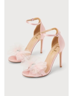 Rexie Light Nude Suede Bow Pointed-Toe Ankle Strap Heels