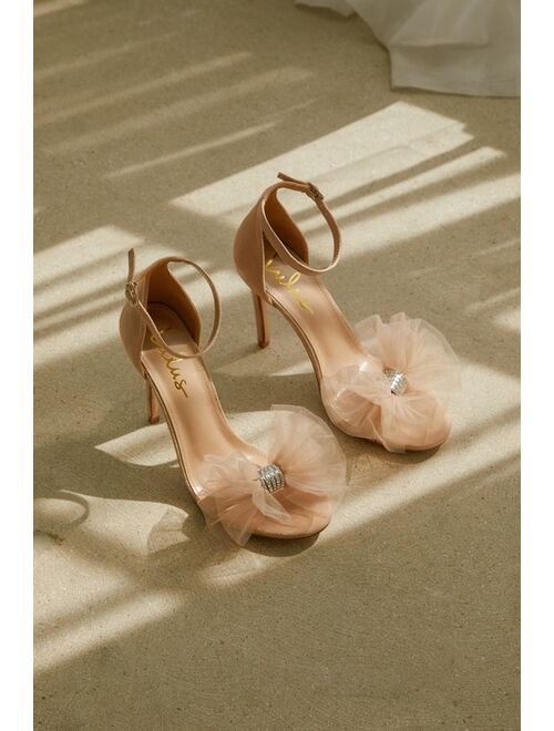 Lulus Rexie Light Nude Suede Bow Pointed-Toe Ankle Strap Heels